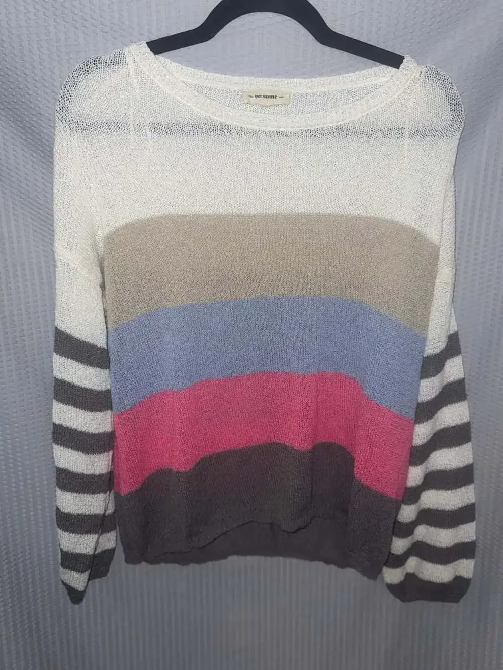 ee:some Colorblock Striped Mesh Knit Pullover Sweater Size S/M